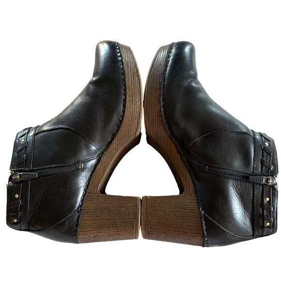 Dansko Dabney Black Nubuck Leather Platform Boots Booties Clogs Side Zip Size 39 - Picture 6 of 13